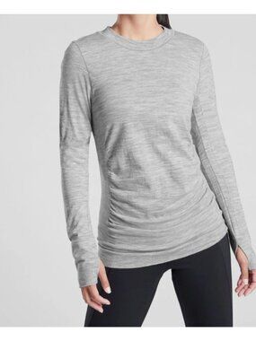 Athleta Foresthill Merino Ascent Top Womens M Gray Wool Blend Long Sleeve